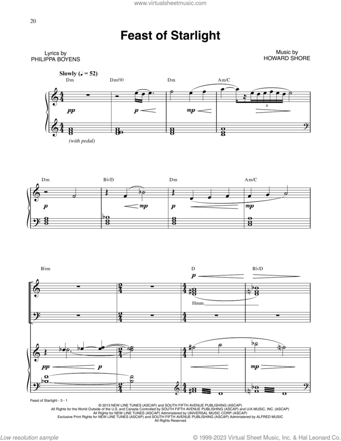 Feast Of Starlight (from The Hobbit: The Desolation of Smaug) sheet music for voice and piano by Howard Shore, intermediate skill level