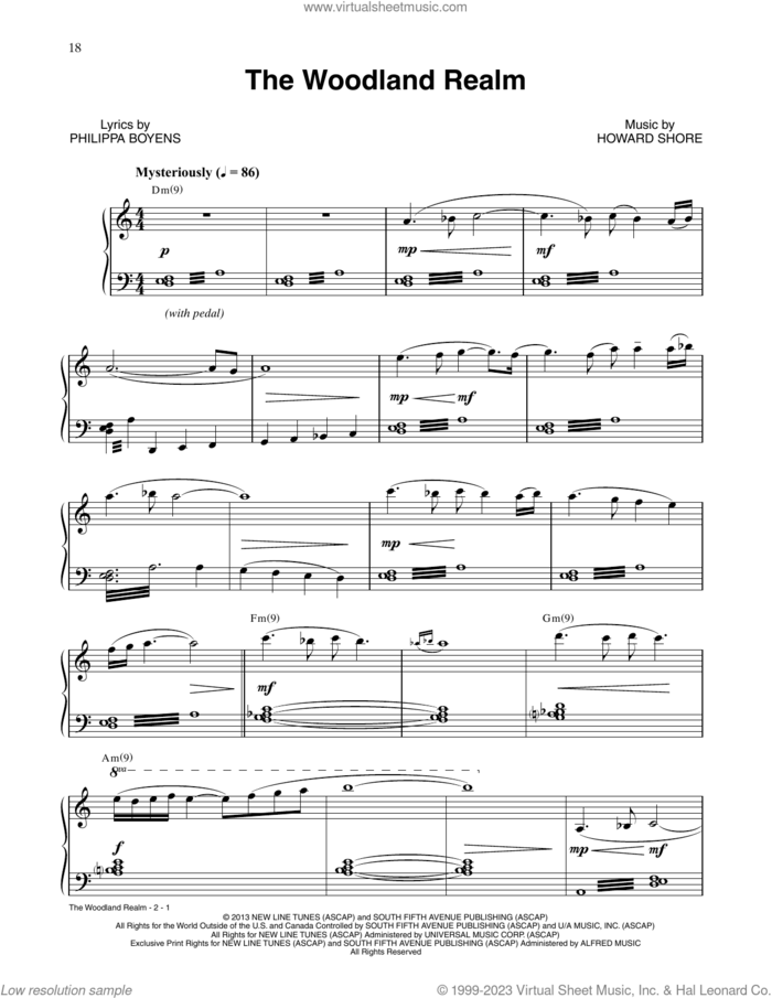 The Woodland Realm (from The Hobbit: The Desolation of Smaug) sheet music for piano solo by Howard Shore, intermediate skill level