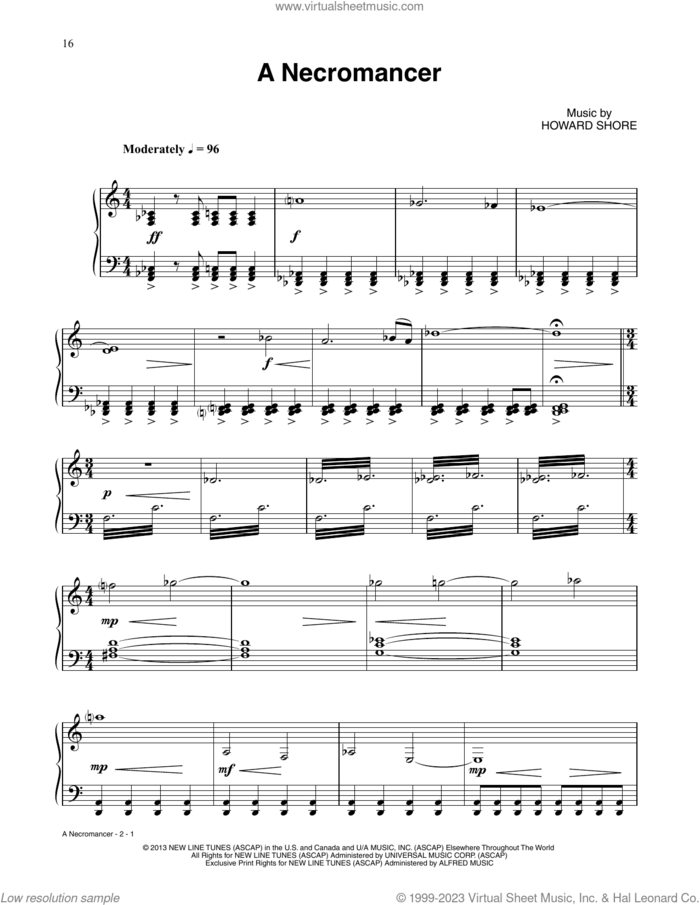 A Necromancer (from The Hobbit: The Desolation of Smaug) sheet music for piano solo by Howard Shore, intermediate skill level