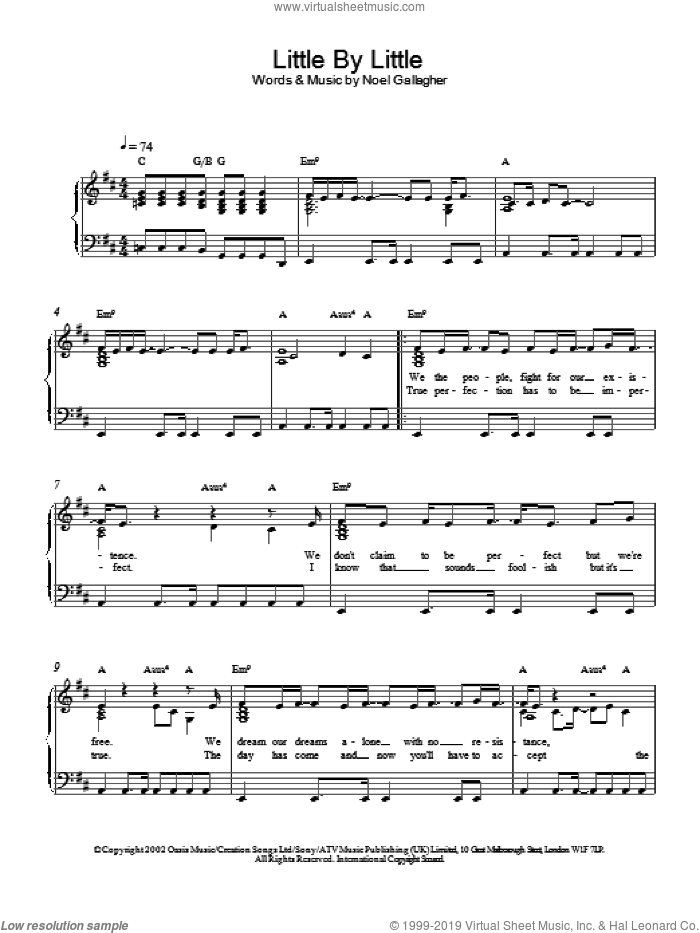 Little By Little sheet music for piano solo by Oasis, intermediate skill level