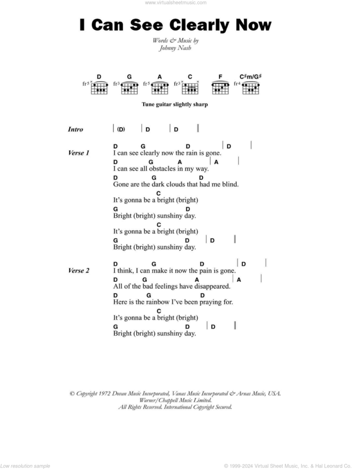 I Can See Clearly Now sheet music for guitar (chords) by Johnny Nash, intermediate skill level
