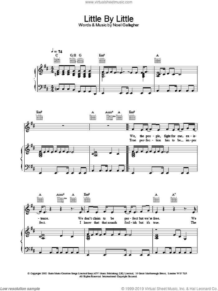 Little By Little sheet music for voice, piano or guitar by Oasis, intermediate skill level