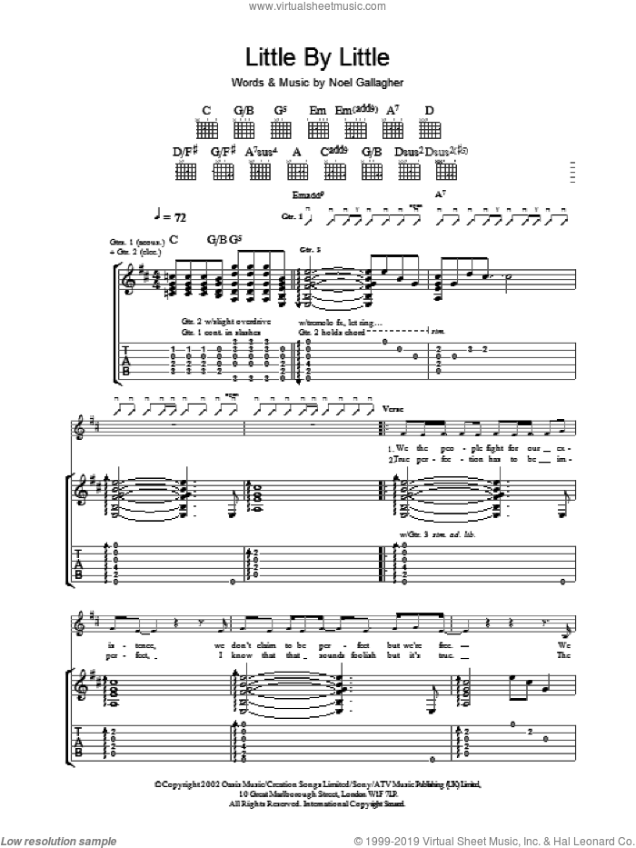 Little By Little sheet music for guitar (tablature) by Oasis, intermediate skill level