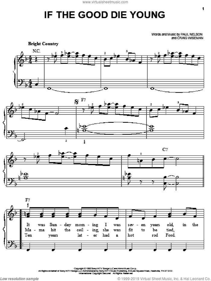 If The Good Die Young sheet music for piano solo by Tracy Lawrence, Craig Wiseman and Paul Nelson, easy skill level