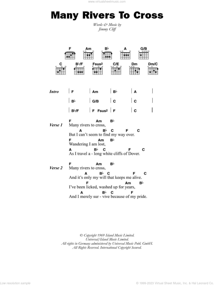 Many Rivers To Cross sheet music for guitar (chords) by Jimmy Cliff, intermediate skill level
