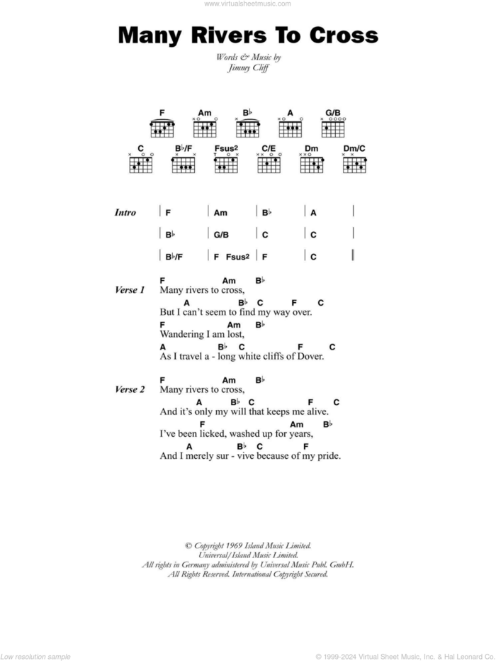 Many Rivers To Cross sheet music for guitar (chords) by Jimmy Cliff, intermediate skill level