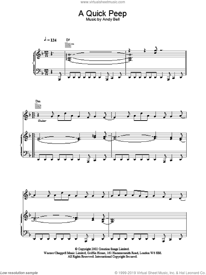 A Quick Peep sheet music for voice, piano or guitar by Oasis, intermediate skill level
