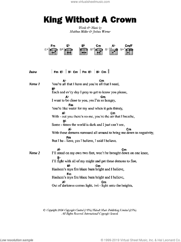 King Without A Crown sheet music for guitar (chords) by Matisyahu, Joshua Werner and Matthew Miller, intermediate skill level