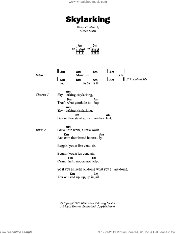 Skylarking sheet music for guitar (chords) by Horace Andy and Horace Hinds, intermediate skill level