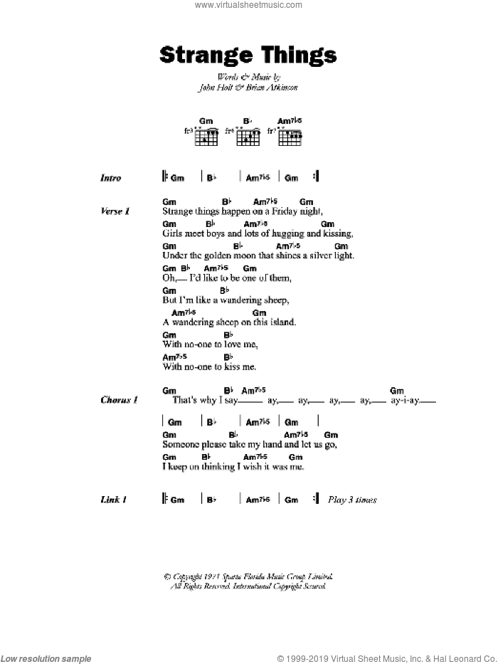 Strange Things sheet music for guitar (chords) by John Holt and Brian Atkinson, intermediate skill level