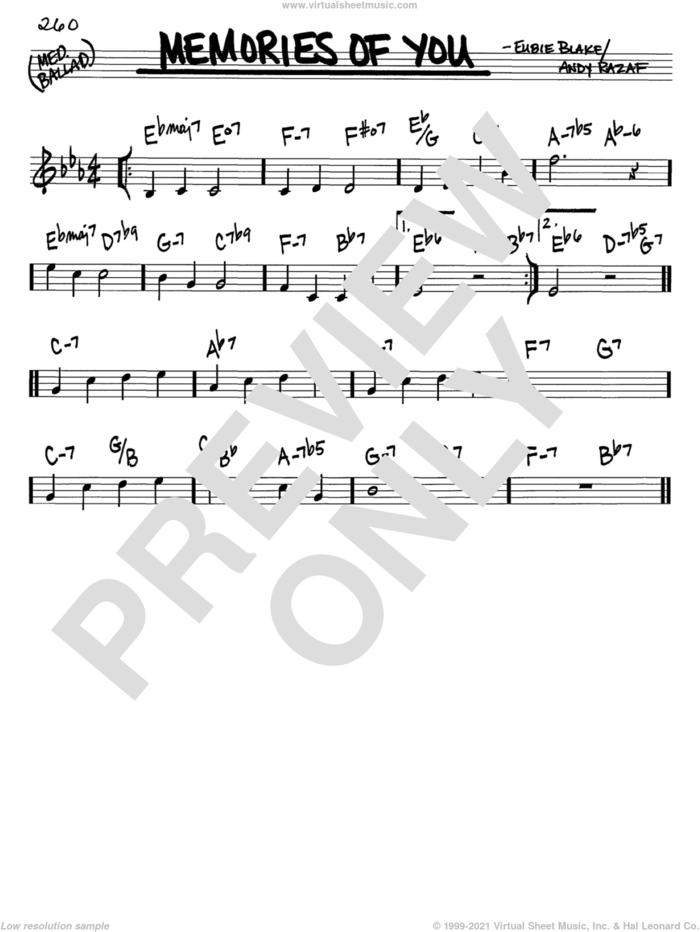 Memories Of You sheet music for voice and other instruments (in C) by Rosemary Clooney, Andy Razaf and Eubie Blake, intermediate skill level