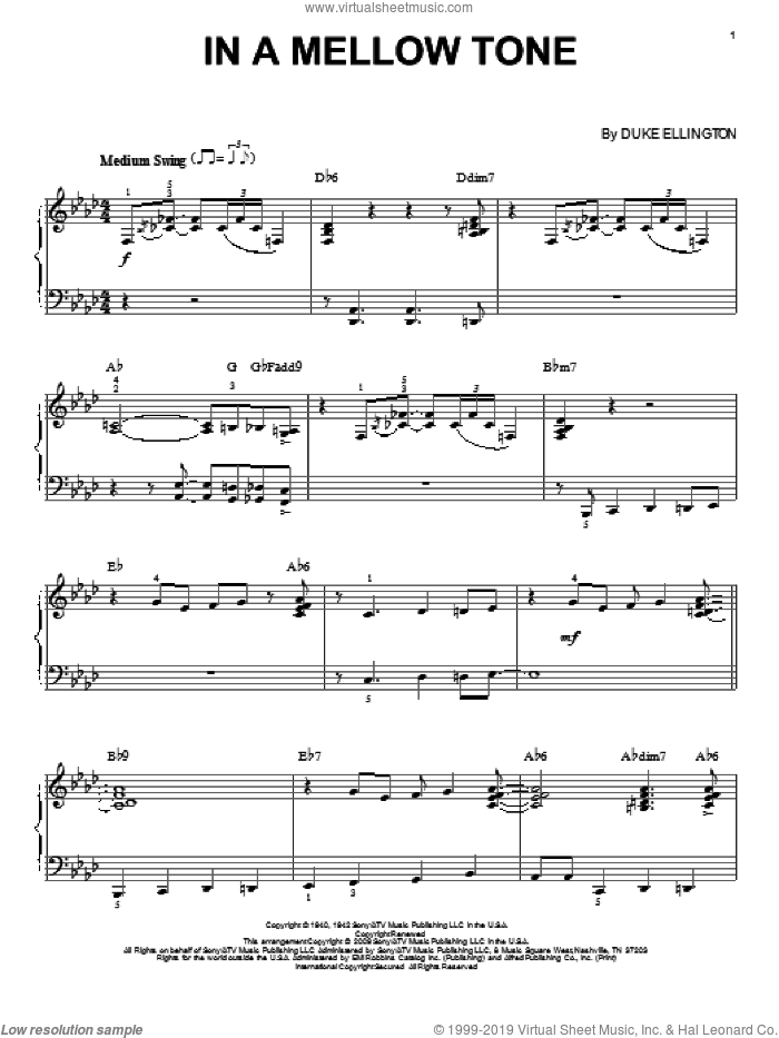In A Mellow Tone (arr. Brent Edstrom) sheet music for piano solo by Duke Ellington, Brent Edstrom and Milt Gabler, intermediate skill level