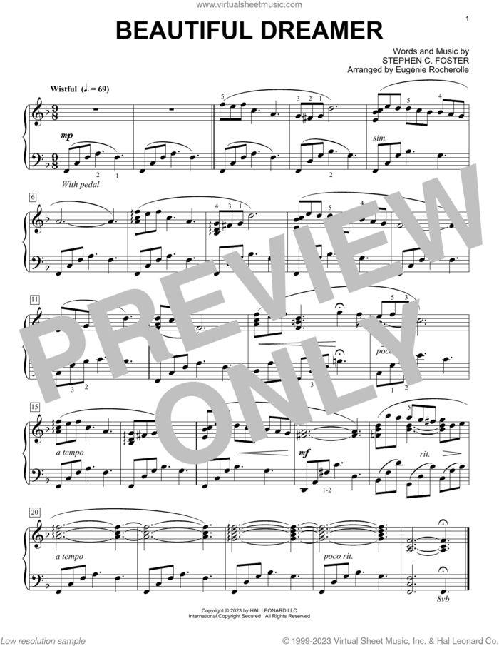 Beautiful Dreamer (arr. Eugenie Rocherolle) sheet music for piano solo by Stephen Foster and Eugenie Rocherolle, classical score, intermediate skill level