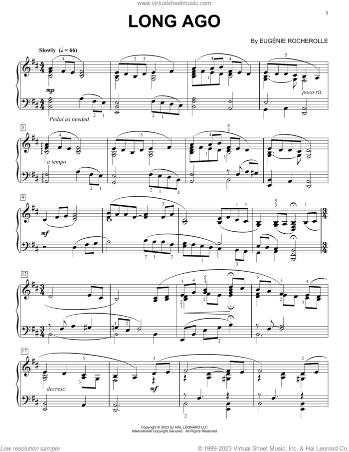 Long Ago sheet music for piano solo by Eugenie Rocherolle, intermediate skill level