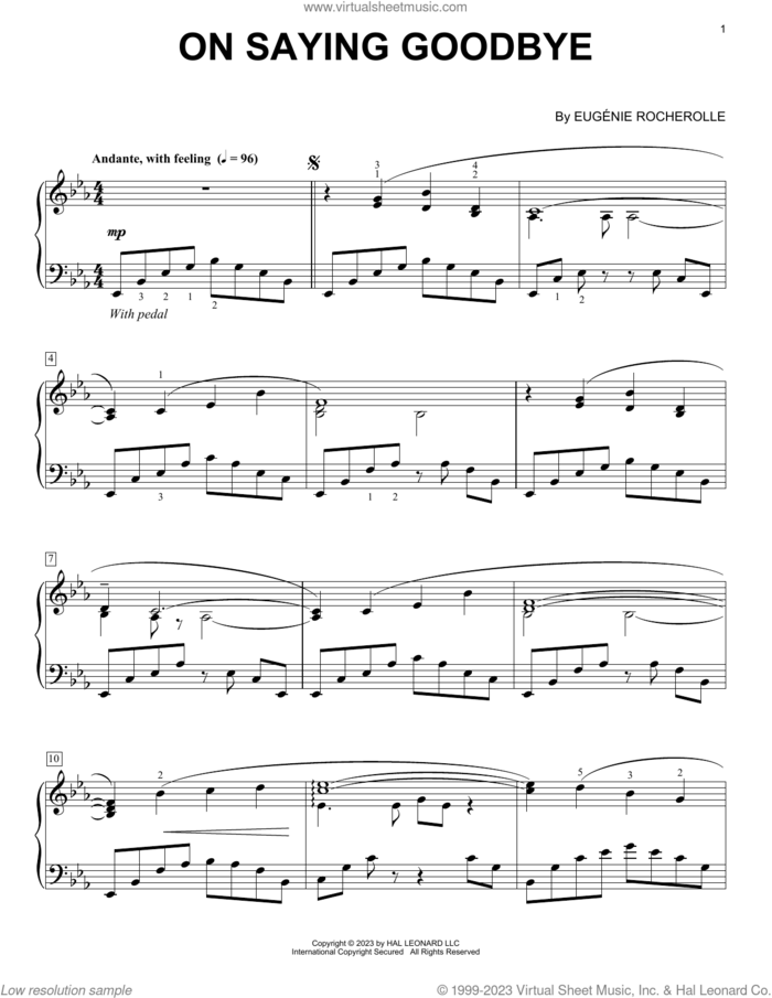 On Saying Goodbye sheet music for piano solo by Eugenie Rocherolle, intermediate skill level