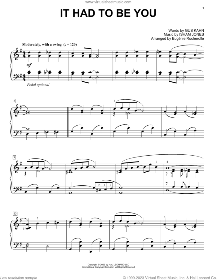 It Had To Be You (arr. Eugenie Rocherolle) sheet music for piano solo by Gus Kahn and Isham Jones, Eugenie Rocherolle, Gus Kahn and Isham Jones, classical score, intermediate skill level