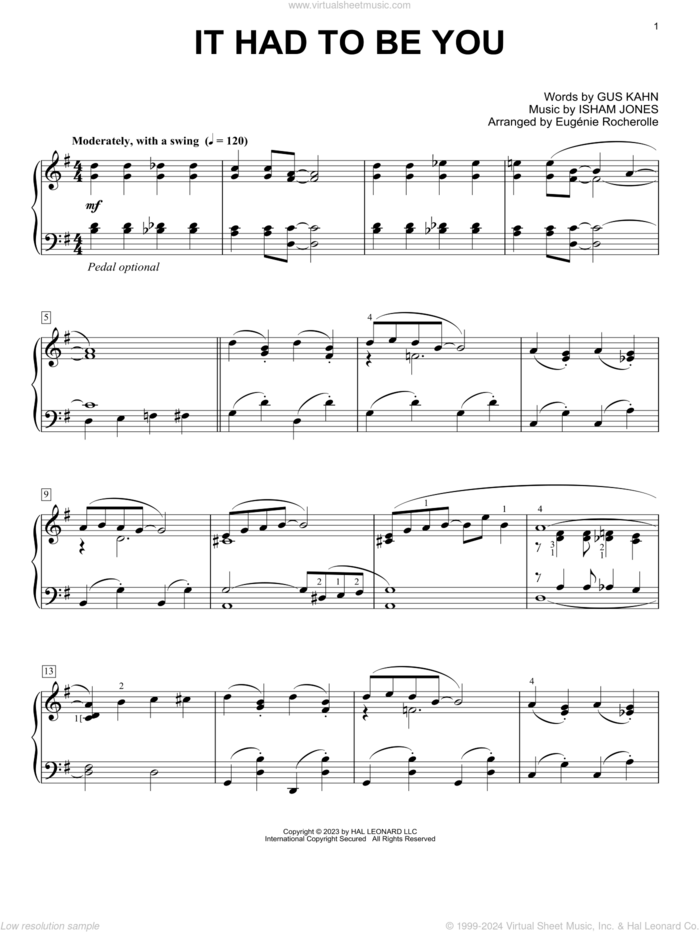 It Had To Be You (arr. Eugenie Rocherolle) sheet music for piano solo by Gus Kahn and Isham Jones, Eugenie Rocherolle, Gus Kahn and Isham Jones, classical score, intermediate skill level