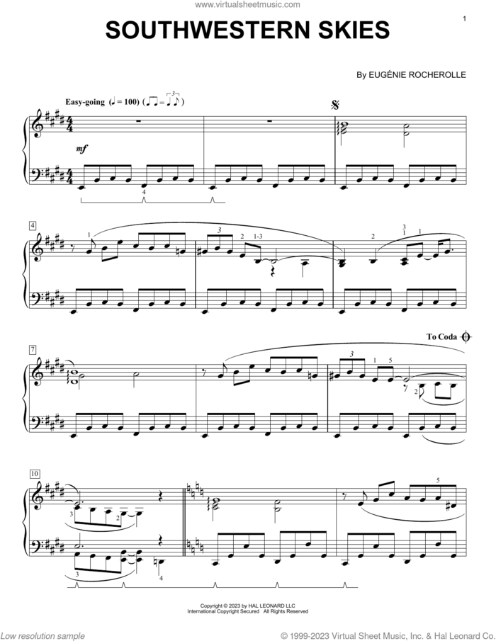 Southwestern Skies sheet music for piano solo by Eugenie Rocherolle, intermediate skill level