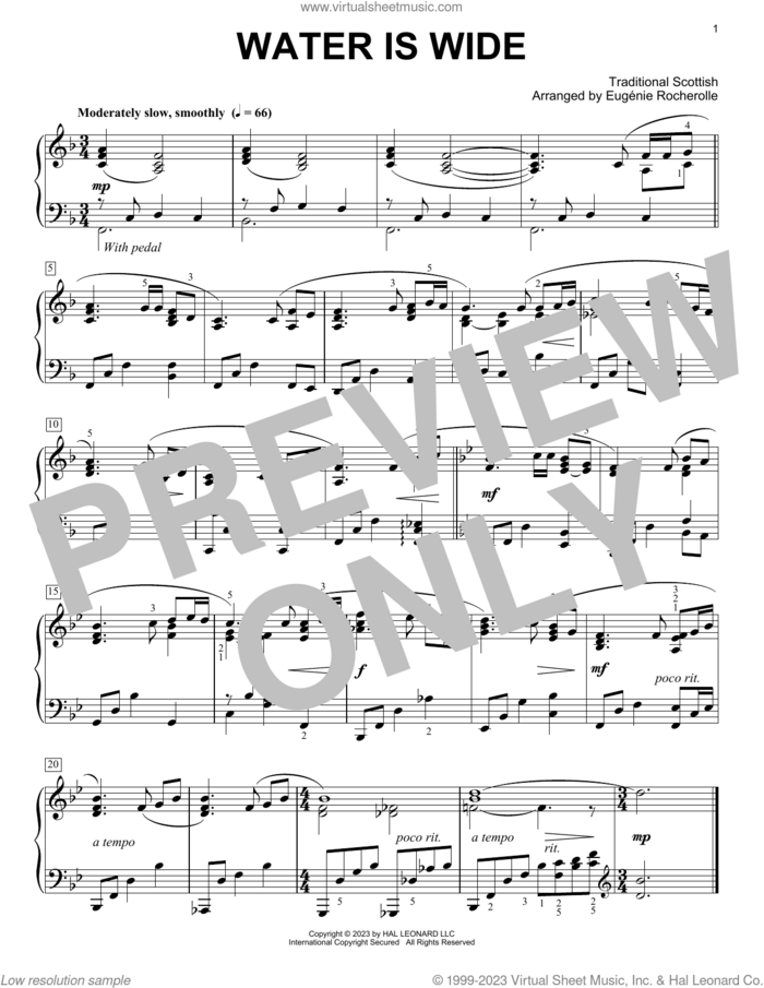 Water Is Wide (arr. Eugenie Rocherolle) sheet music for piano solo  and Eugenie Rocherolle, classical score, intermediate skill level