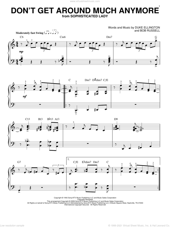Don't Get Around Much Anymore (arr. Brent Edstrom) sheet music for piano solo by Duke Ellington and Bob Russell, intermediate skill level