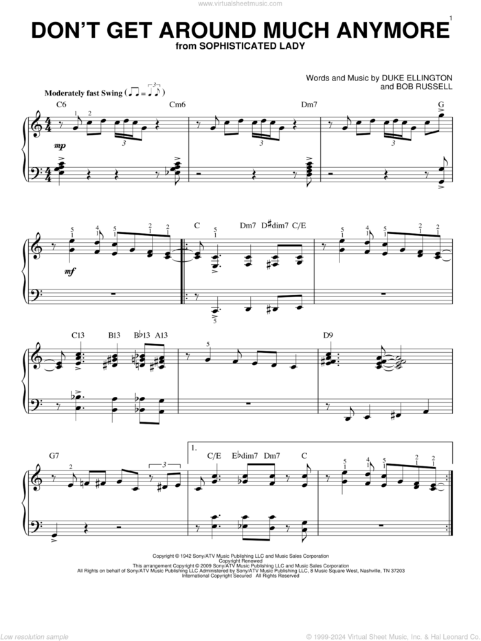 Don't Get Around Much Anymore (arr. Brent Edstrom) sheet music for piano solo by Duke Ellington and Bob Russell, intermediate skill level