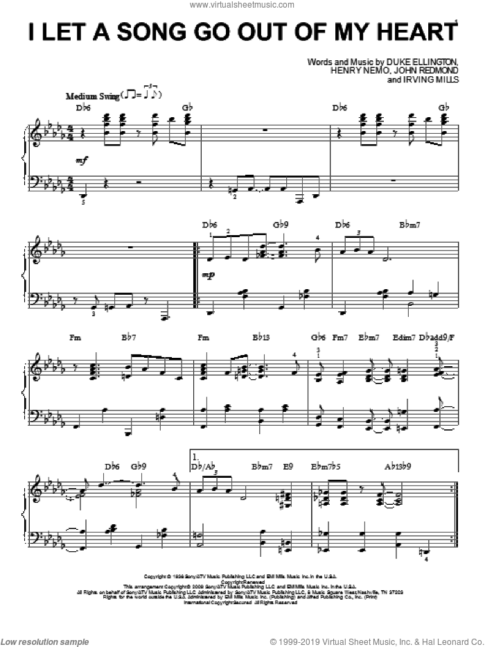 I Let A Song Go Out Of My Heart (arr. Brent Edstrom) sheet music for piano solo by Duke Ellington, Brent Edstrom, Henry Nemo, Irving Mills and John Redmond, intermediate skill level