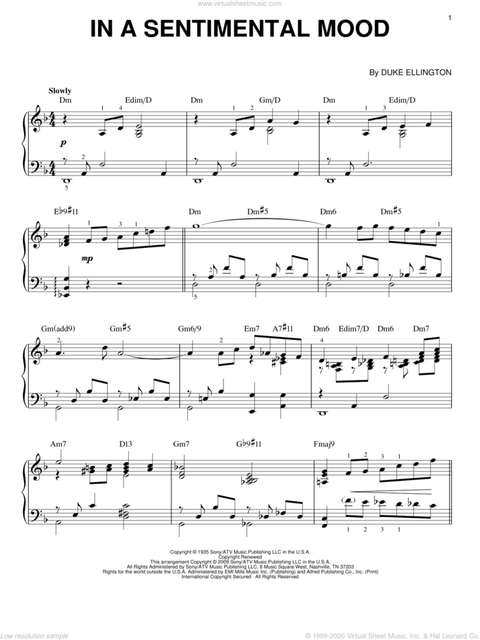 In A Sentimental Mood (arr. Brent Edstrom) sheet music for piano solo by Duke Ellington, Brent Edstrom, Irving Mills and Manny Kurtz, intermediate skill level