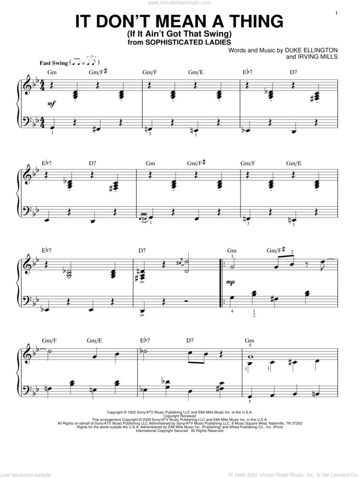 It Don't Mean A Thing (If It Ain't Got That Swing) (arr. Brent Edstrom) sheet music for piano solo by Duke Ellington, Brent Edstrom and Irving Mills, intermediate skill level