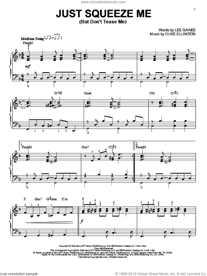 Just Squeeze Me (But Don't Tease Me) (arr. Brent Edstrom) sheet music for piano solo by Duke Ellington, Brent Edstrom and Lee Gaines, intermediate skill level