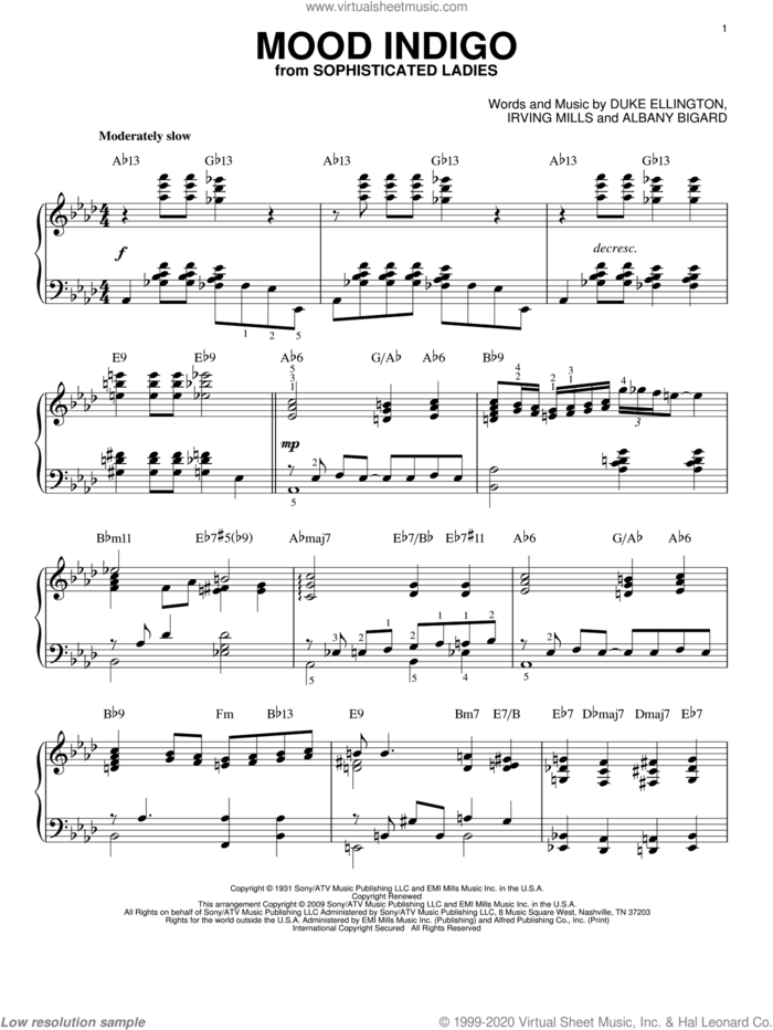 Mood Indigo (arr. Brent Edstrom) sheet music for piano solo by Duke Ellington, Brent Edstrom, Albany Bigard and Irving Mills, intermediate skill level