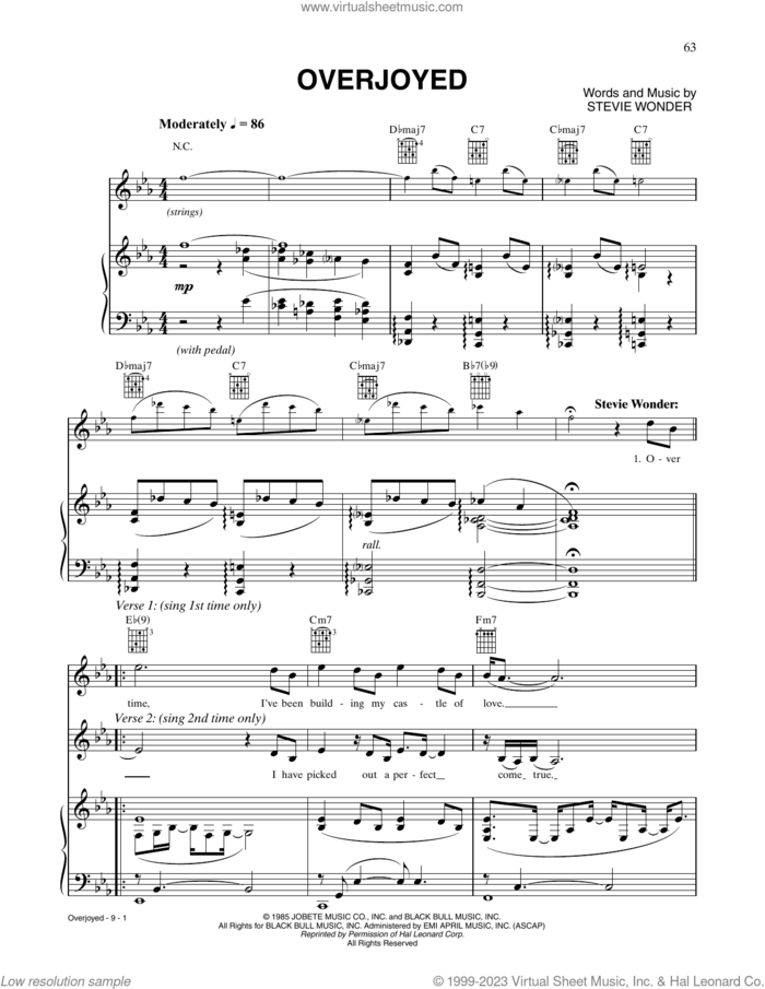Overjoyed sheet music for voice, piano or guitar by Céline Dion and Stevie Wonder, CELINE DION and Stevie Wonder, intermediate skill level