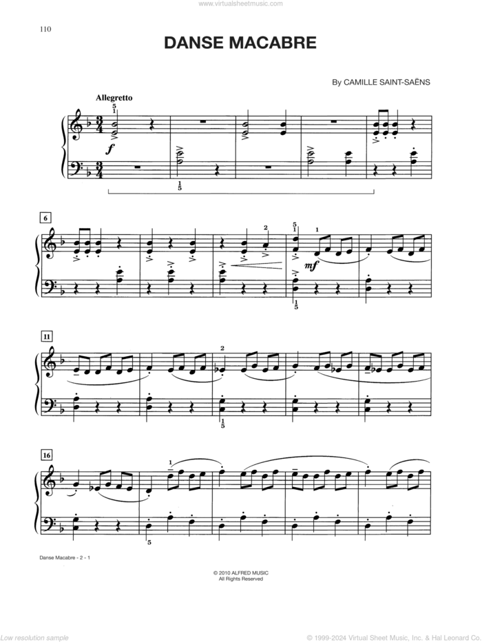 Danse Macabre sheet music for piano solo by Camille Saint-Saens, classical score, intermediate skill level