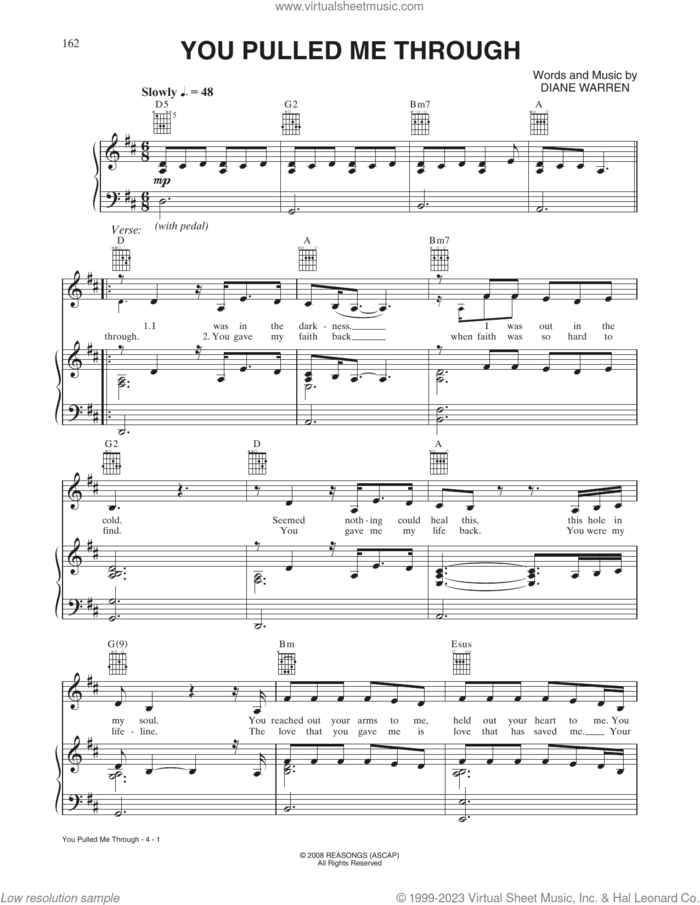 You Pulled Me Through sheet music for voice, piano or guitar by Jennifer Hudson and Diane Warren, intermediate skill level
