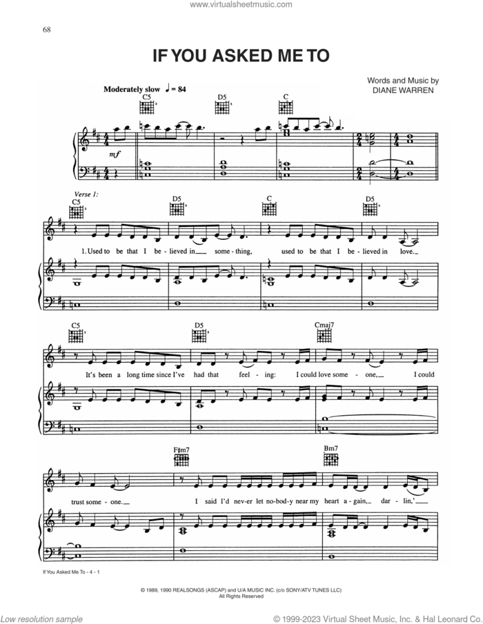 If You Asked Me To sheet music for voice, piano or guitar by CÉLINE DION and Diane Warren, intermediate skill level