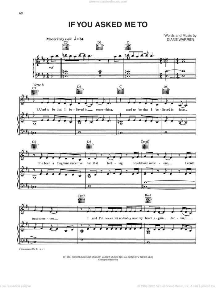 If You Asked Me To sheet music for voice, piano or guitar by CÉLINE DION and Diane Warren, intermediate skill level