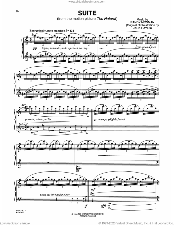 The Natural sheet music for piano solo by Randy Newman, intermediate skill level