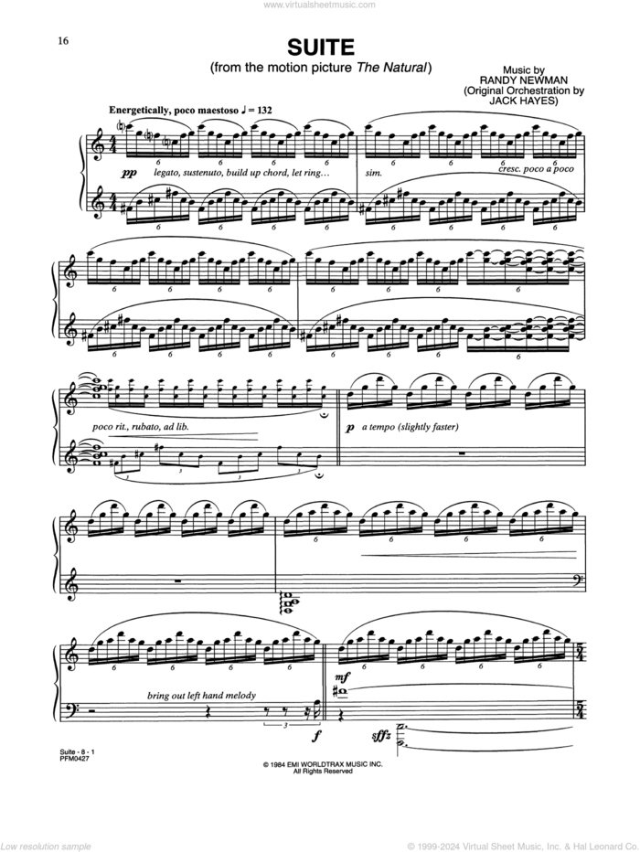 The Natural sheet music for piano solo by Randy Newman, intermediate skill level