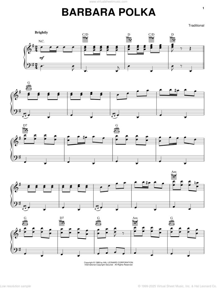 Barbara Polka sheet music for voice, piano or guitar, intermediate skill level