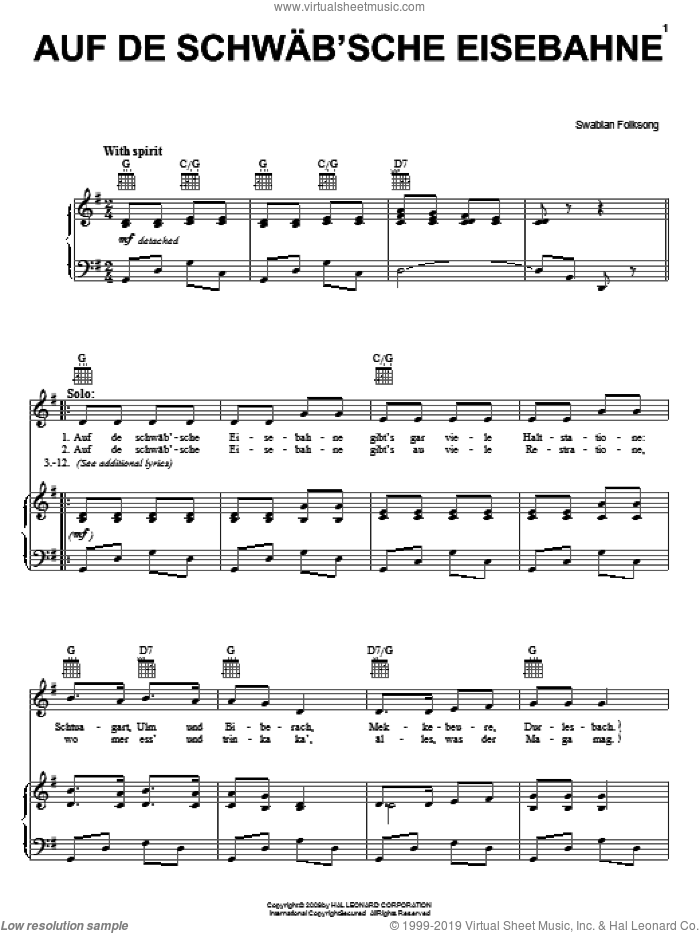 Auf De Schwab'sche Eisebahne sheet music for voice, piano or guitar, intermediate skill level