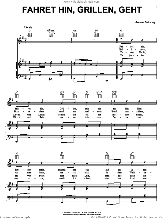 Fahret Hin, Grillen, Geht sheet music for voice, piano or guitar, intermediate skill level