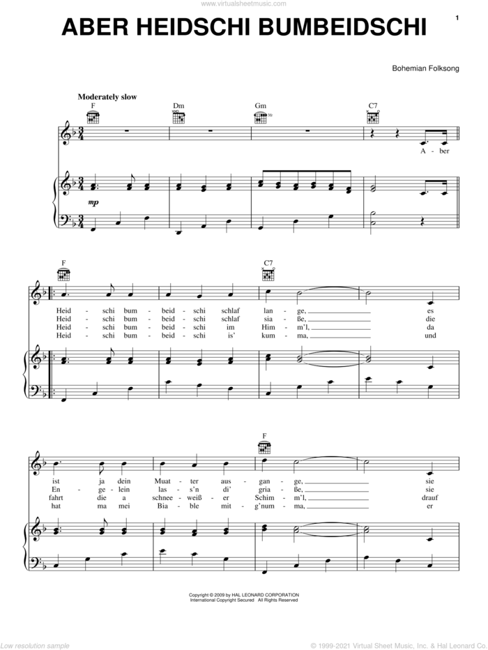 Aber Heidschi Bumbeidschi sheet music for voice, piano or guitar, intermediate skill level
