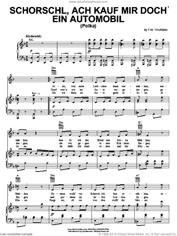 Schorschl, Ach Kauf Mir Doch Ein Automobil (Polka) sheet music for voice, piano or guitar by T.W. Thurban, intermediate skill level