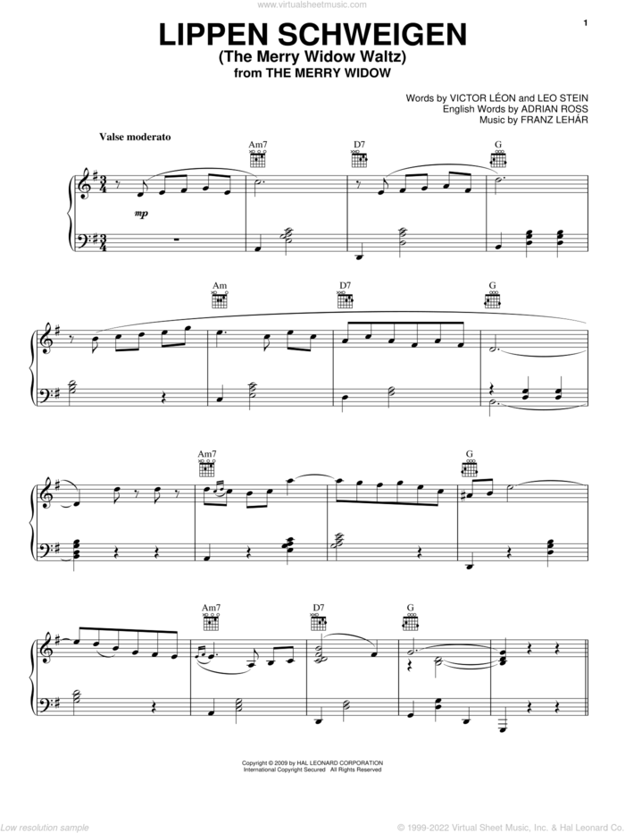 The Merry Widow Waltz sheet music for voice, piano or guitar by Franz Lehar and Adrian Ross, intermediate skill level