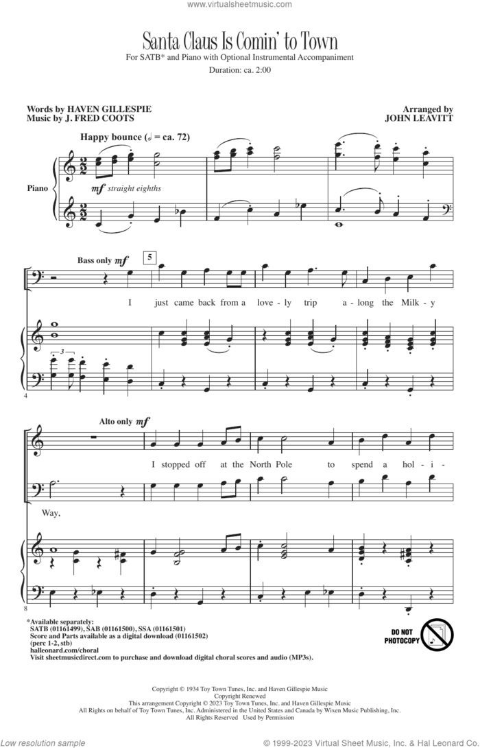 Santa Claus Is Comin' To Town (arr. John Leavitt) sheet music for choir (SATB: soprano, alto, tenor, bass) by J. Fred Coots, John Leavitt and Haven Gillespie, intermediate skill level