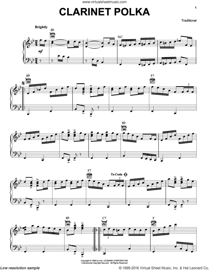 Clarinet Polka, (intermediate) sheet music for piano solo, intermediate skill level