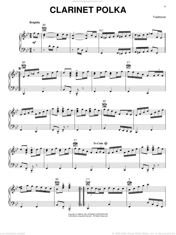 Clarinet Polka, (intermediate) sheet music for piano solo, intermediate skill level