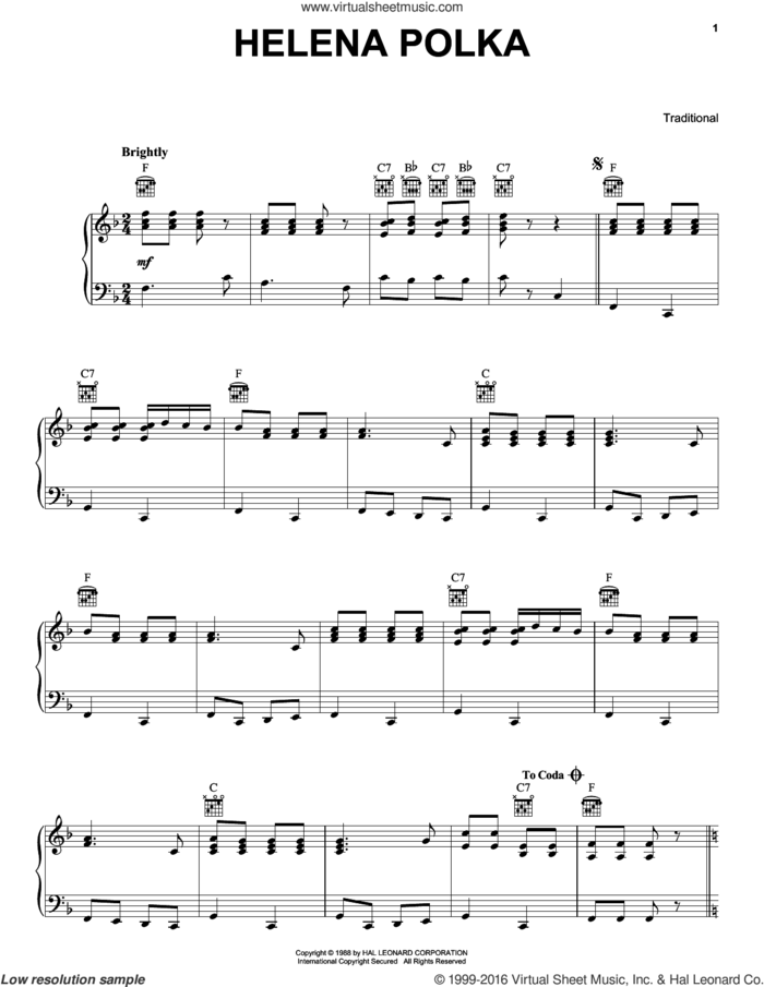 Helena Polka sheet music for piano solo, intermediate skill level