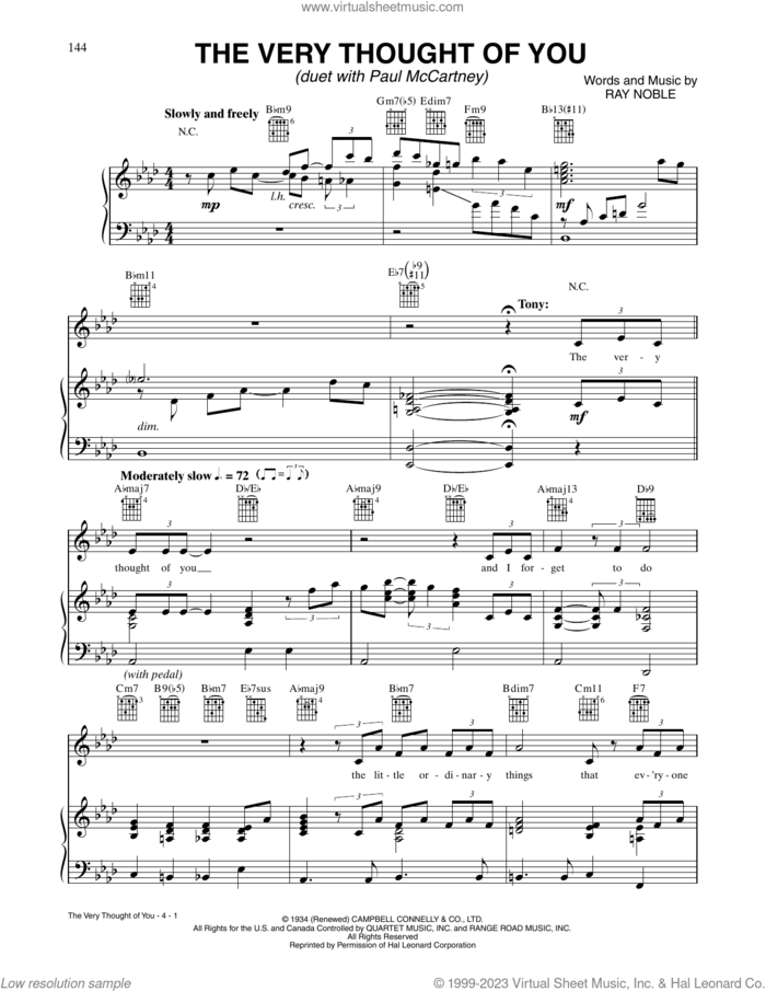 The Very Thought Of You sheet music for voice, piano or guitar by Tony Bennett and Paul McCartney and Ray Noble, intermediate skill level