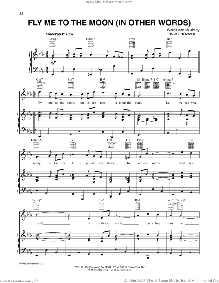 Fly Me To The Moon (In Other Words) sheet music for voice, piano or guitar by Tony Bennett and Bart Howard, intermediate skill level