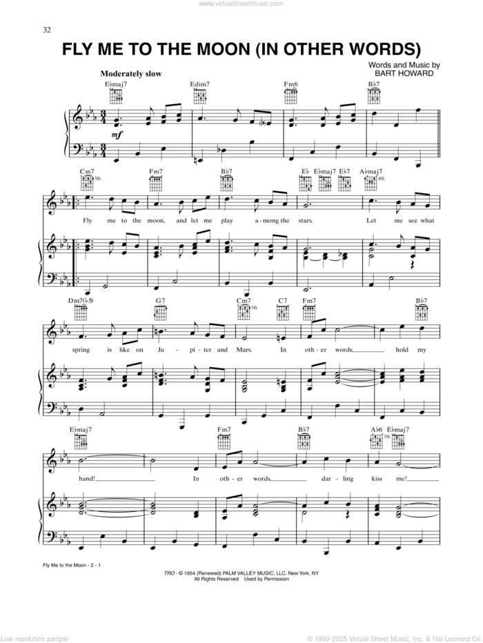 Fly Me To The Moon (In Other Words) sheet music for voice, piano or guitar by Tony Bennett and Bart Howard, intermediate skill level